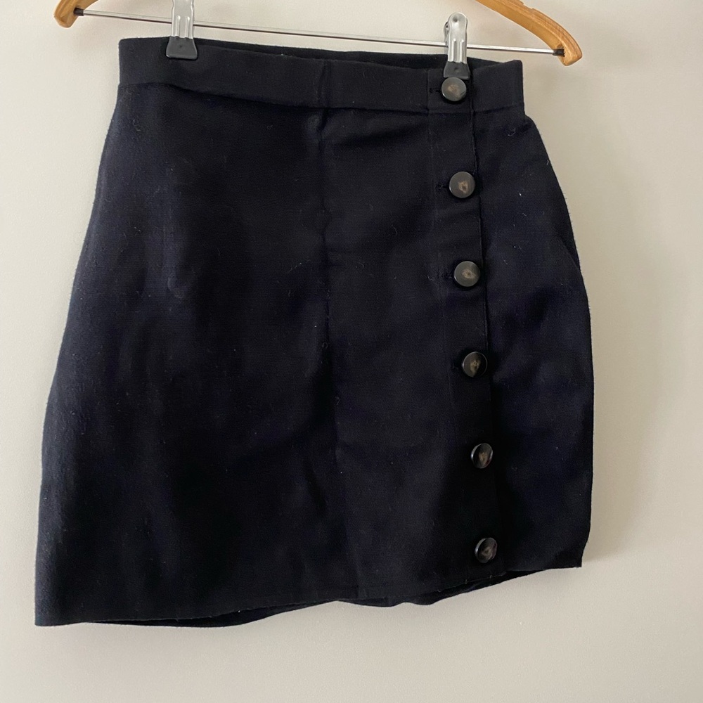 Sezane Black Button-Front Mini Skirt